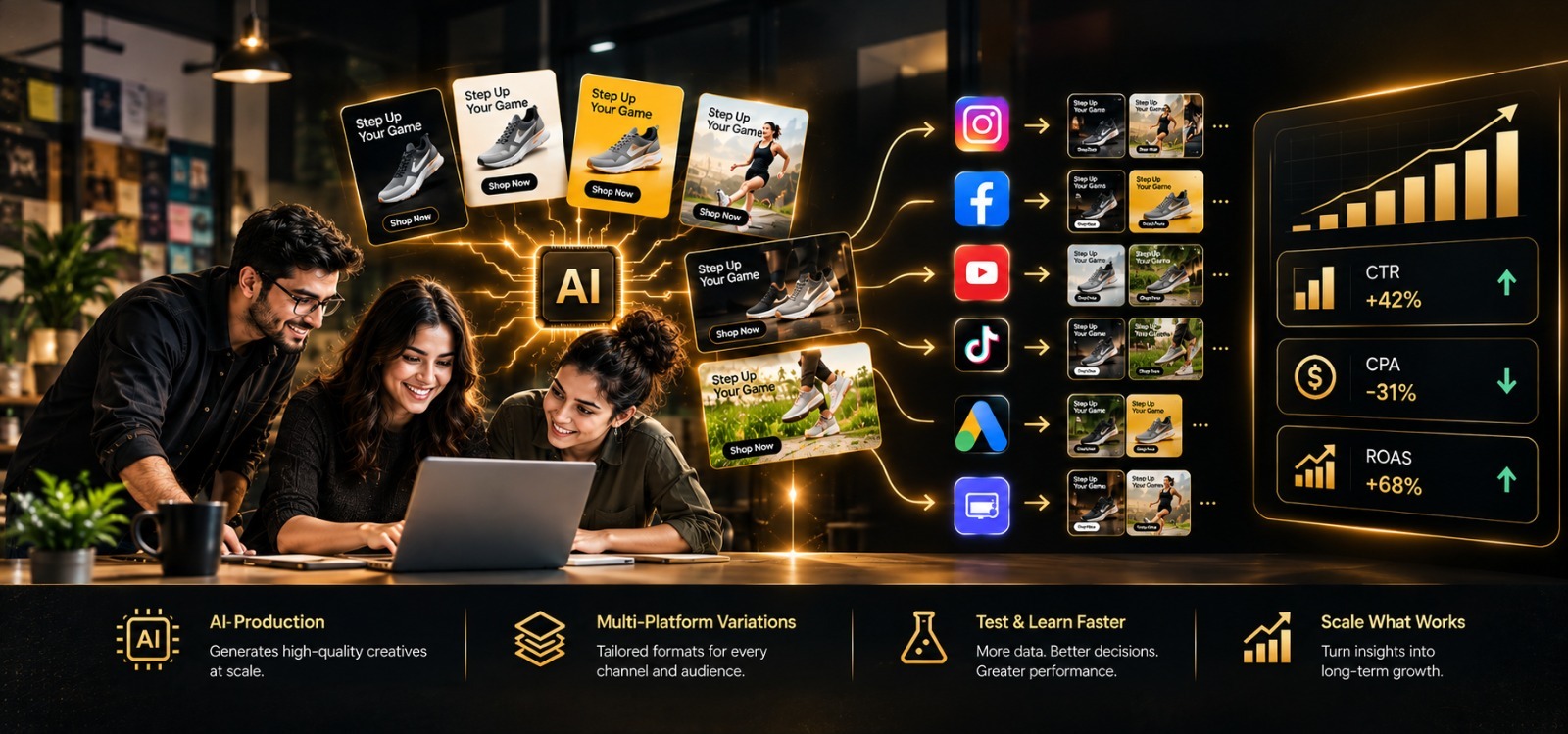 AI creative production and multi-platform growth visual